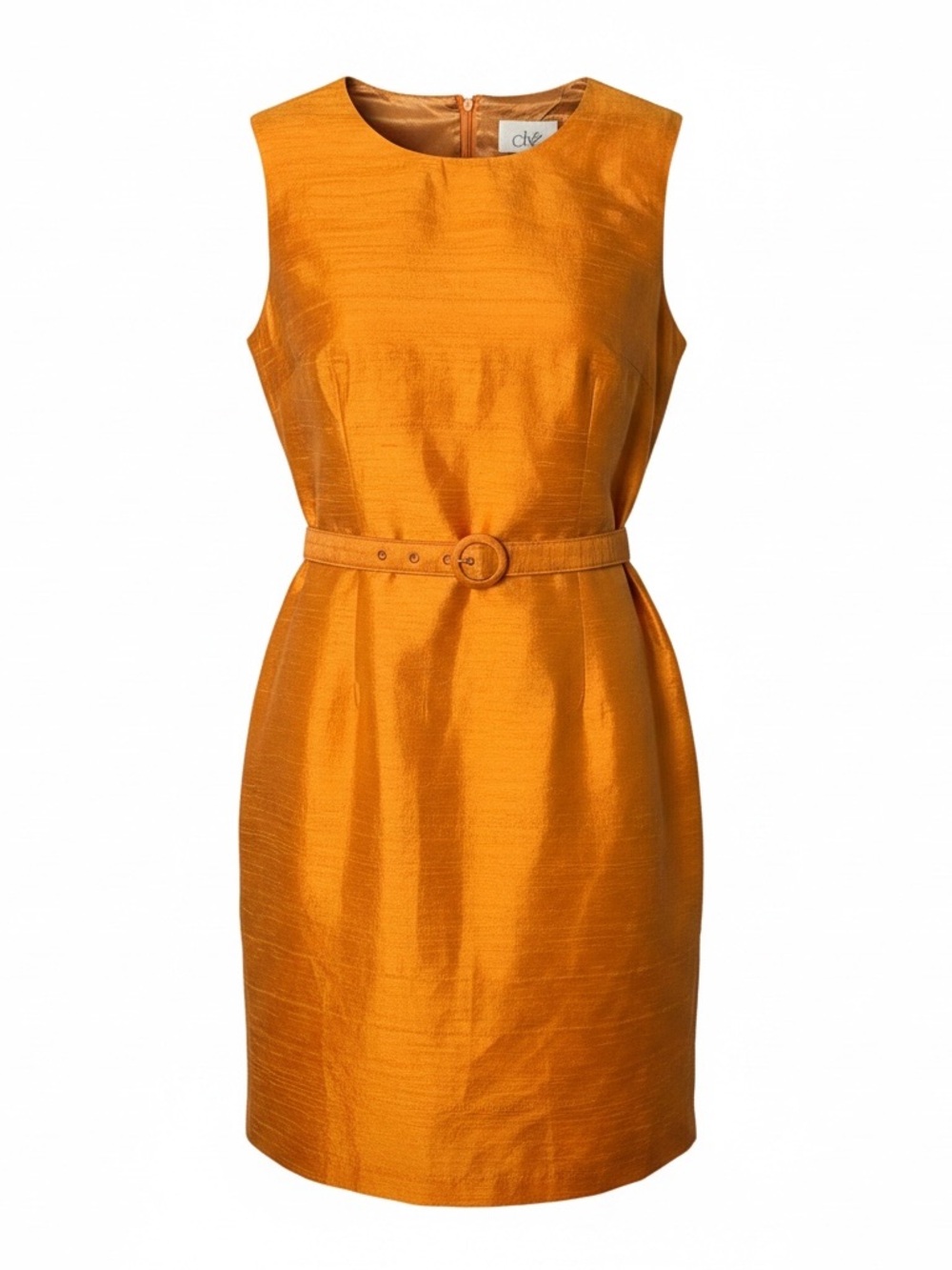 Cache Vintage Silk Belted Sheath Dress in Golden Orange